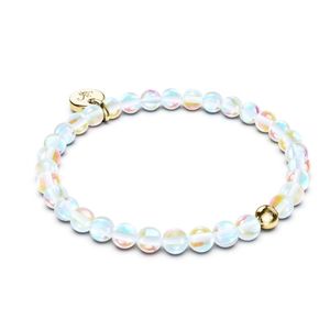 Iridescent White Galaxy Glass Stretch Gold Bead NOGU Bracelet